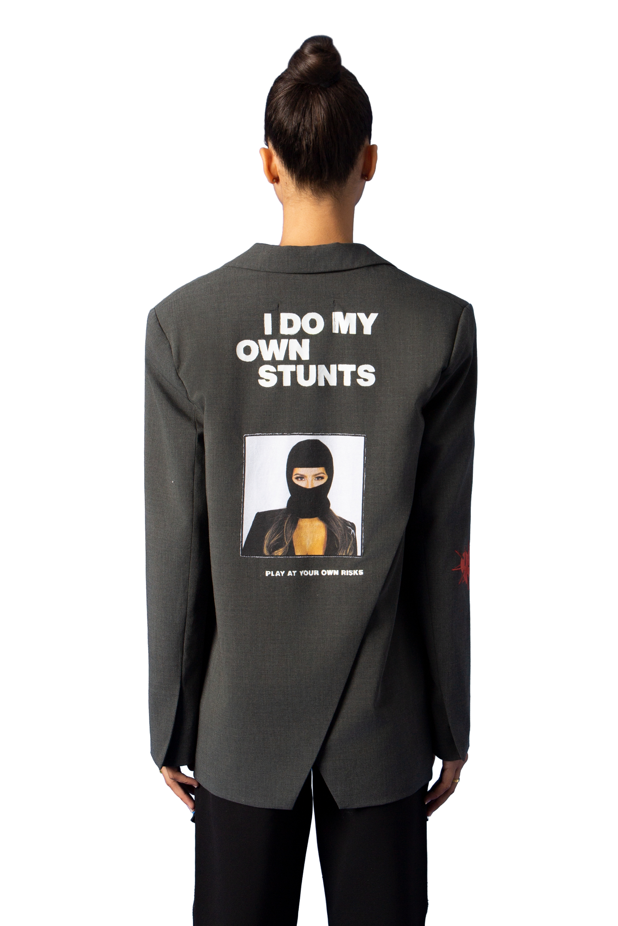 Dream of Desire “I Do My Own Stunts” Hand-painted Oversized Blazer Jacket