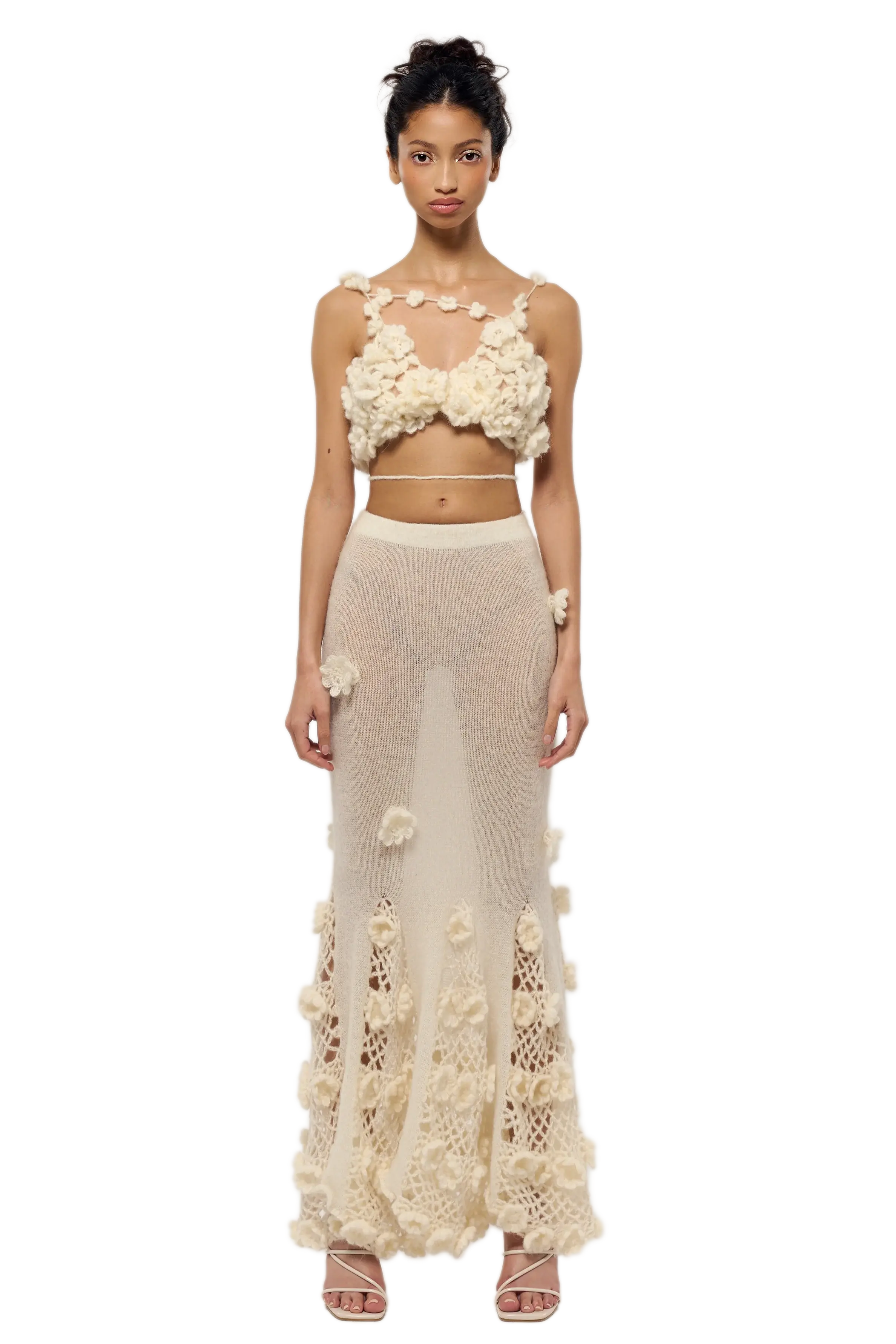 EASTEAM Bloom Top | Wool blend floral knit halter tie top