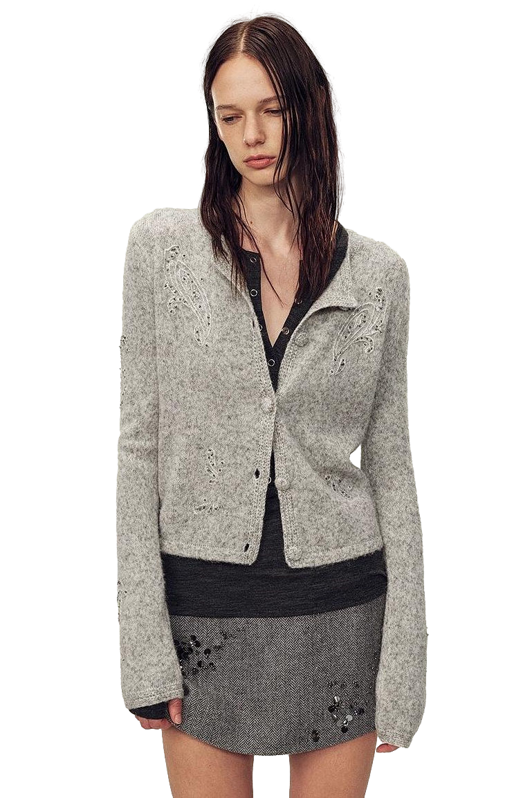 Thumbnail: Firelady Fur "Spring Love Poem" Paisley Embroidery Alpaca Blend Knit Cardigan