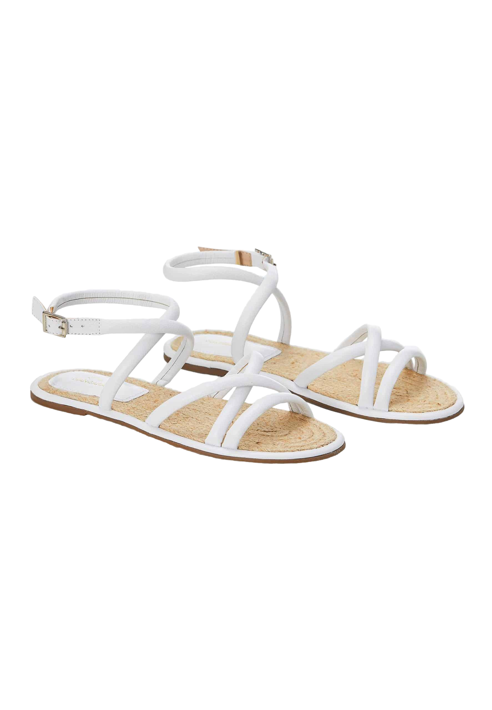Mangara Atelier Angico White Leather Strap Flat Sandals