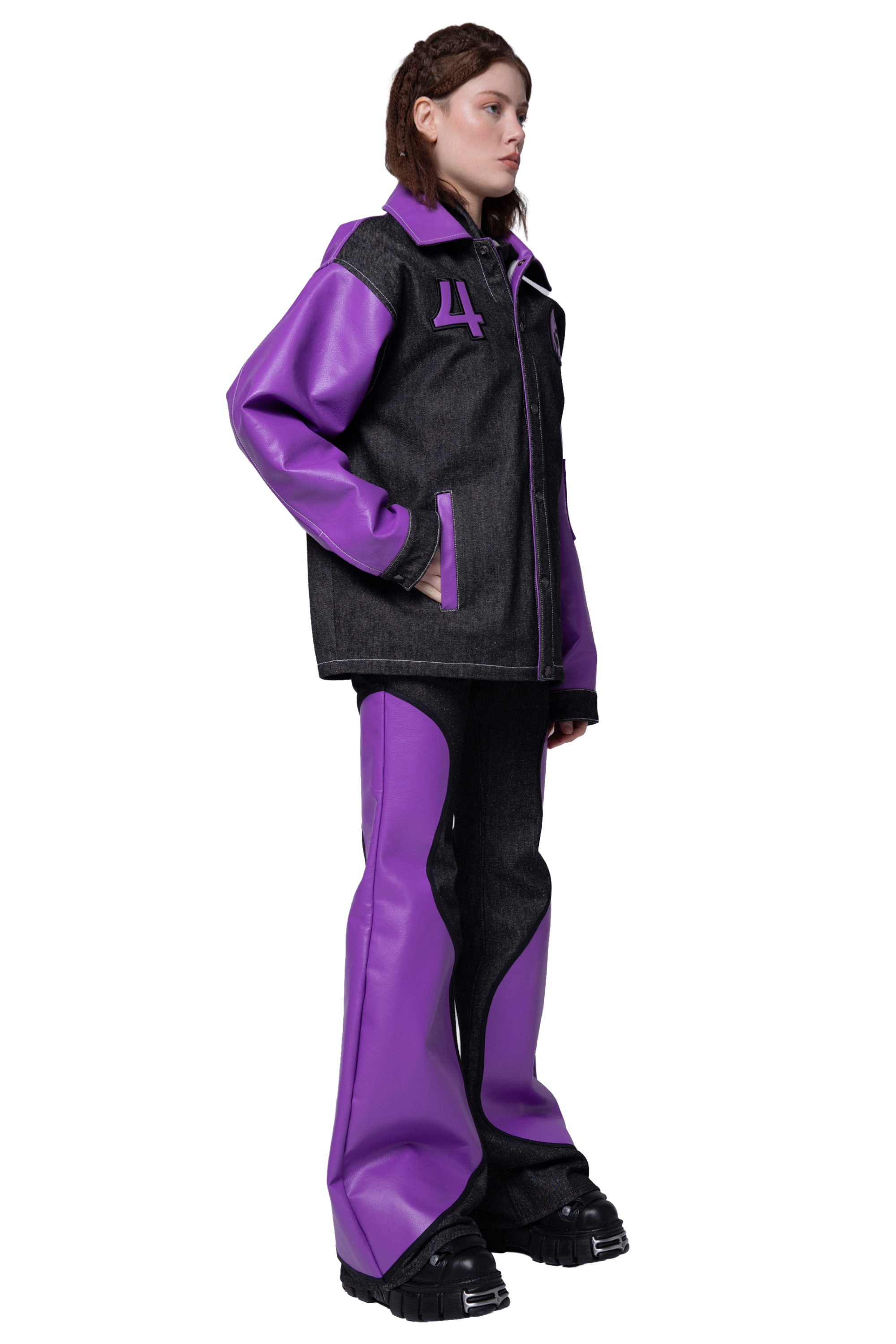 4NML Core Denim Jacket with Purple Leather Trim