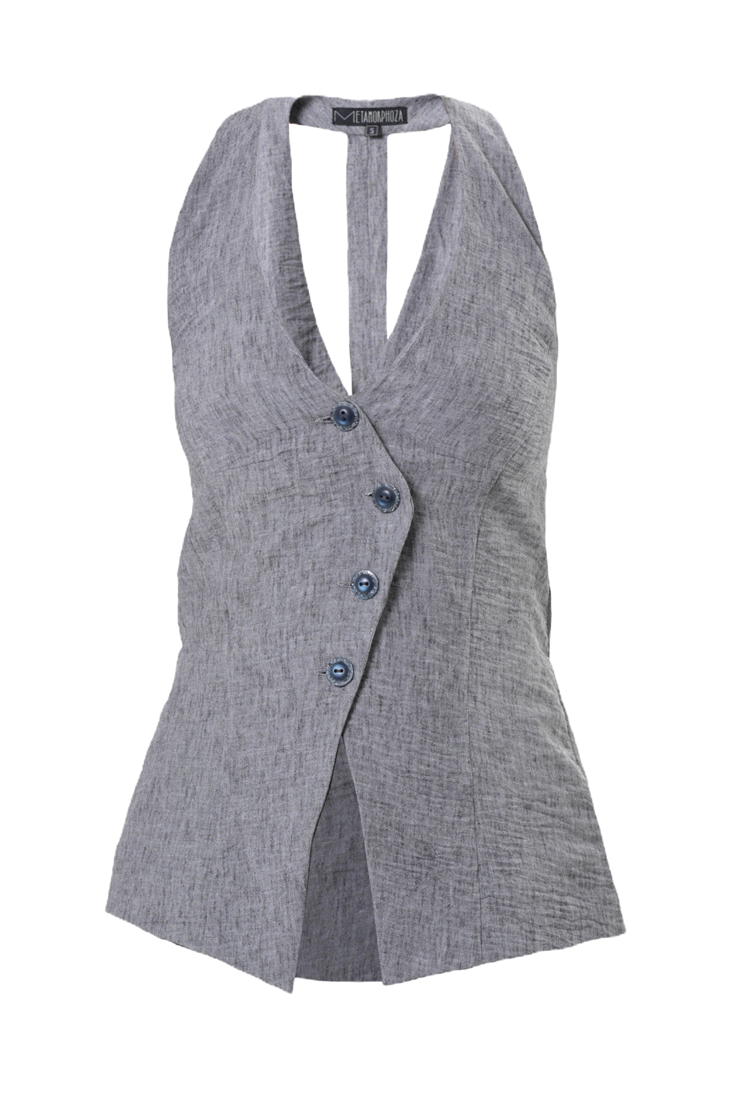 Metamorphoza Sleeveless Buttoned Top in Gray