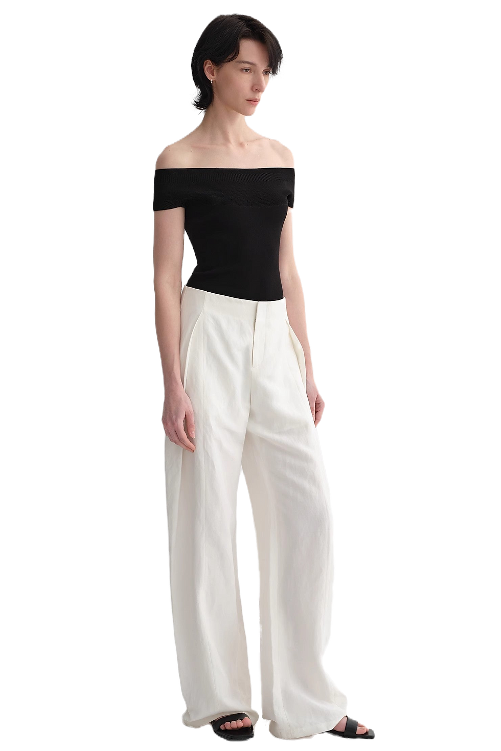 Thumbnail: Firelady Fur Mulberry Silk Blend Off-Shoulder Open Back Elegant Knit Top