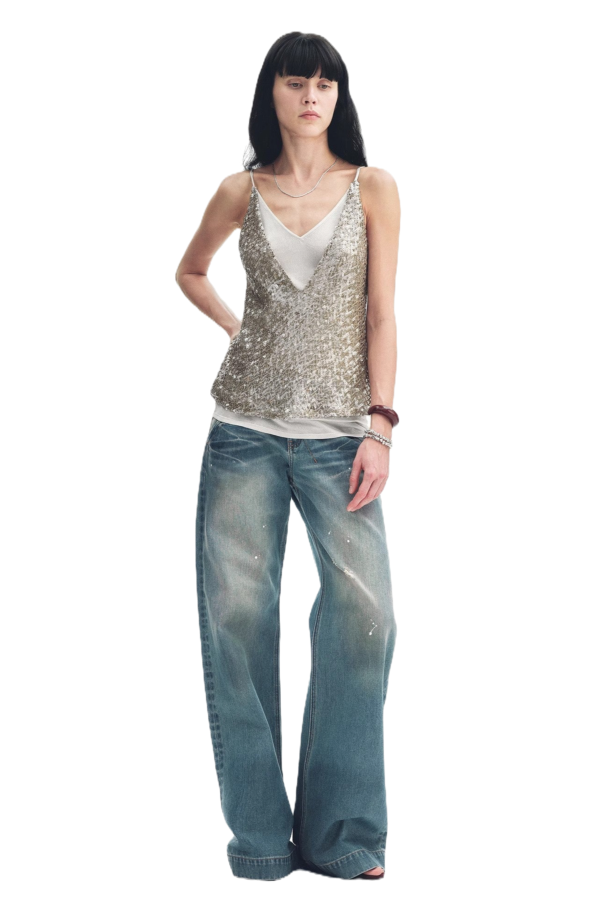 Firelady Fur "Dream Catcher" Bohemian Sequin V-Neck Top