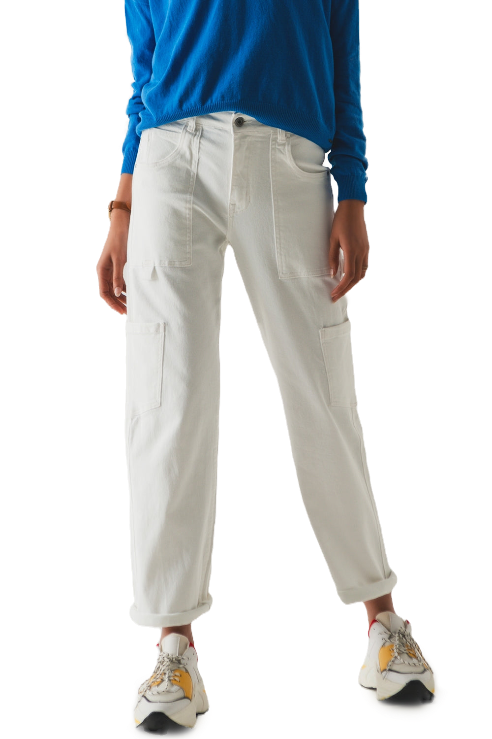 Q2 Straight Leg Cargo Pants in White
