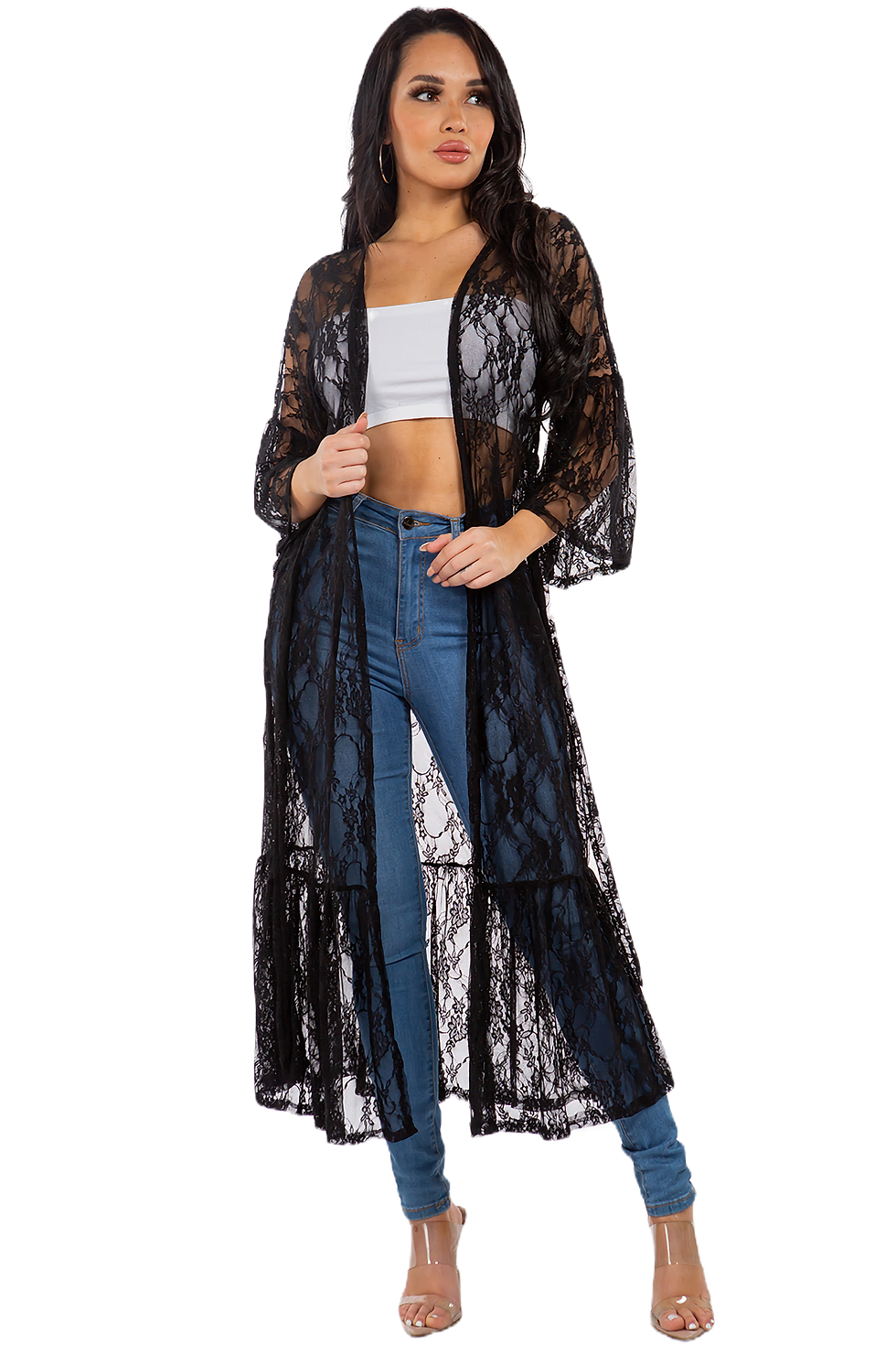 RESAMON Sheer Lace Maxi Cardigan