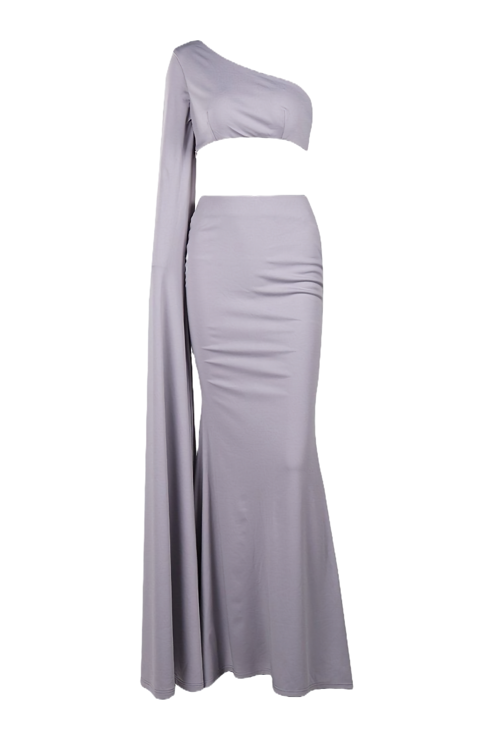 Evelyn Belluci Grey One Shoulder Two-piece Evening Dress