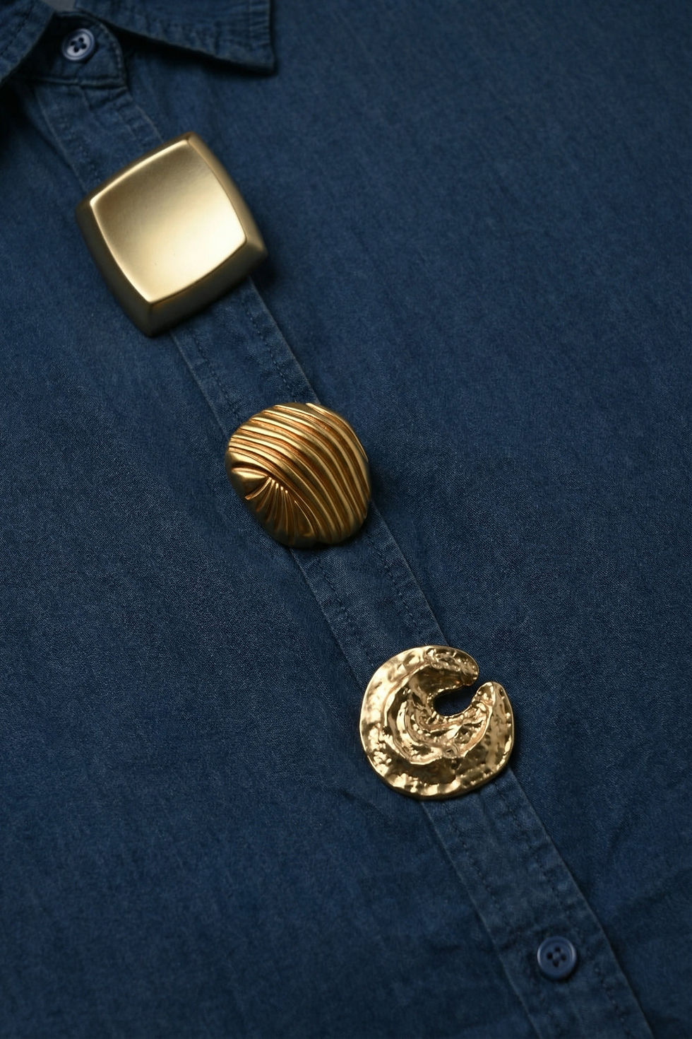 Thumbnail: Blue Denim Oversize Shirt With Statement Gold Buttons