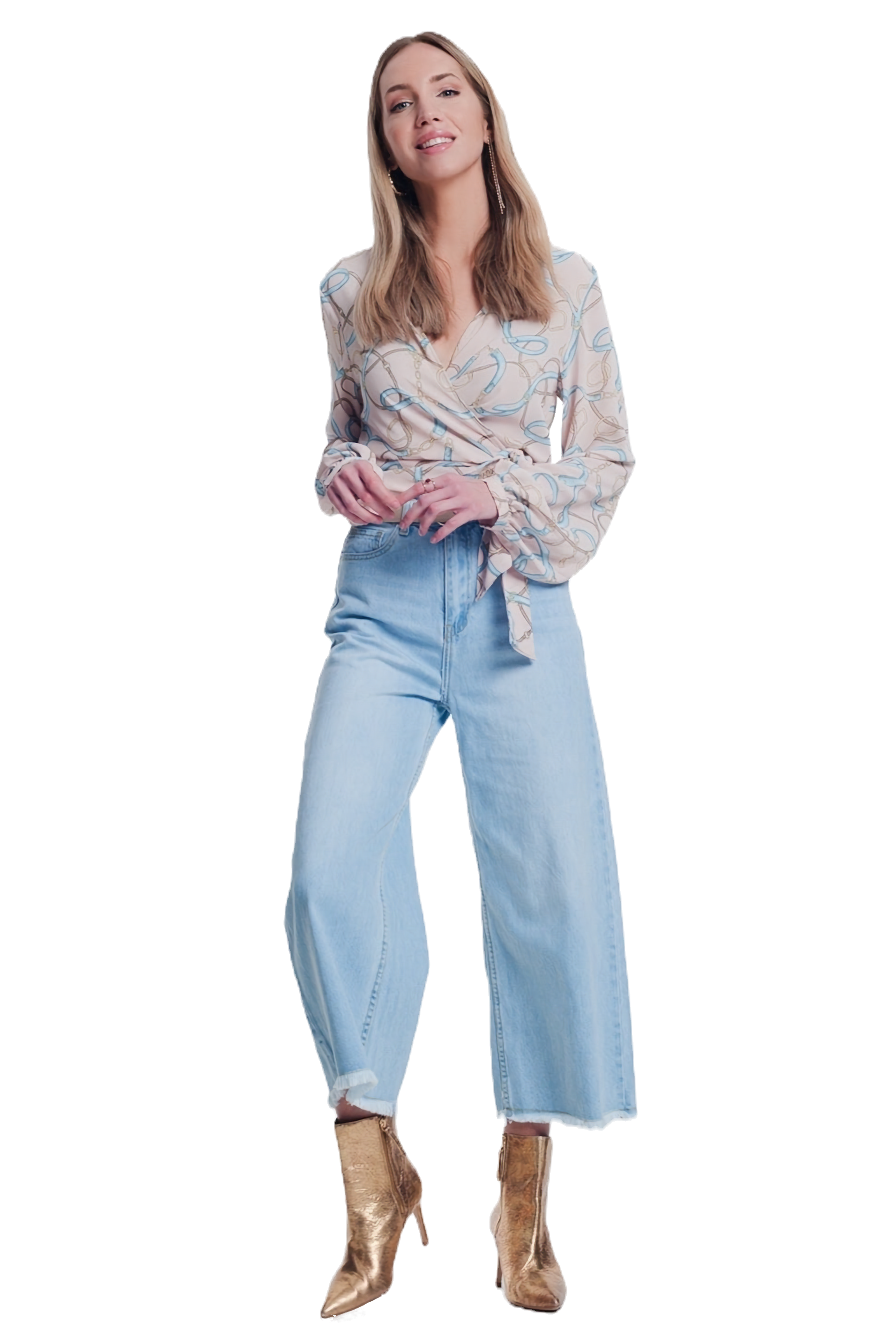 Q2 Culotte Wide Leg Jeans With Ripped Hem