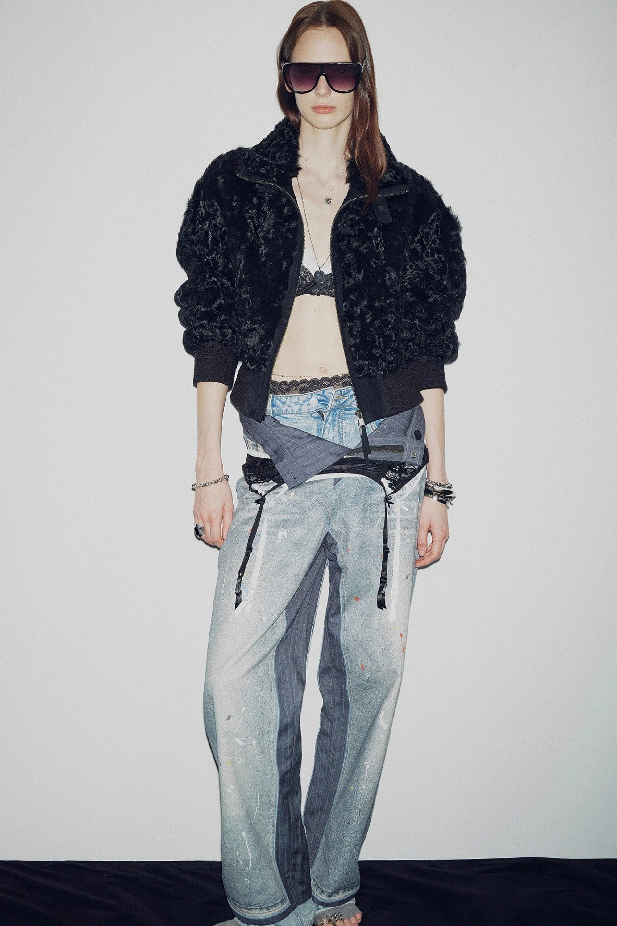 Firelady Fur "Curly Story" Short Bomber Coat with Fluffy Curly Sheep Hair