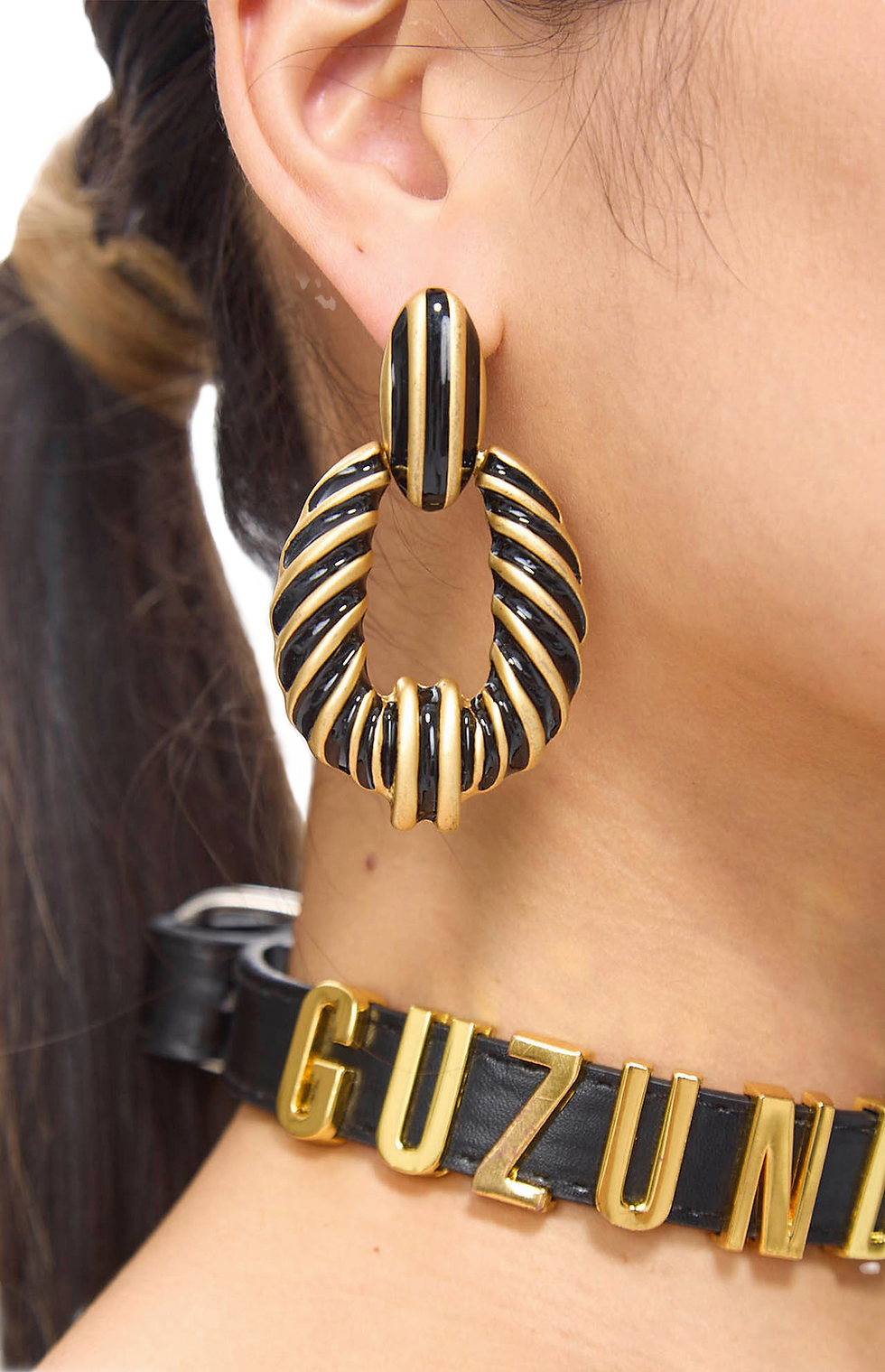GUZUNDSTRAUS Ore Vintage Golden Black Hoop Earrings