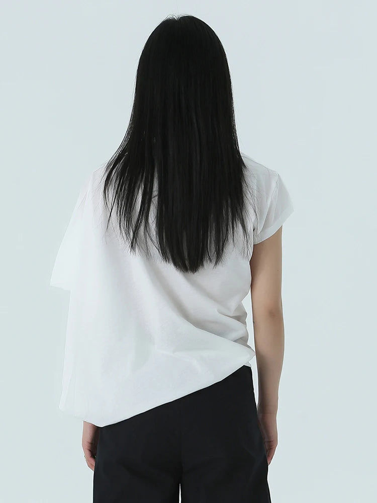 Marigold Shadows Draped Asymmetric Cotton Blouse - White