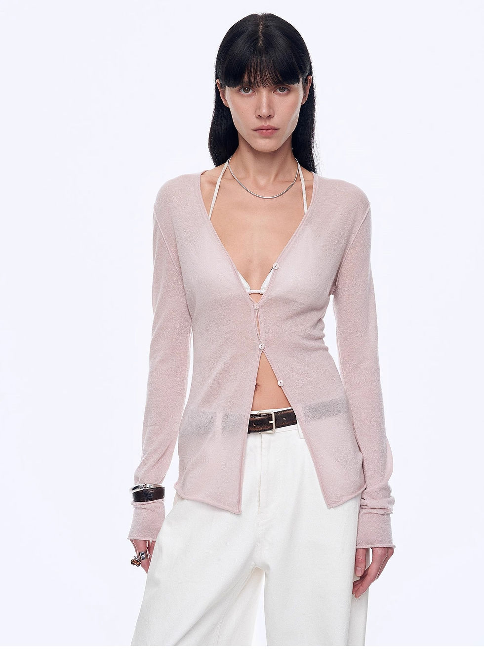 Thumbnail: "Long Island Vacation" Wool Blend V-Neck  Knitted Cardigan Spring