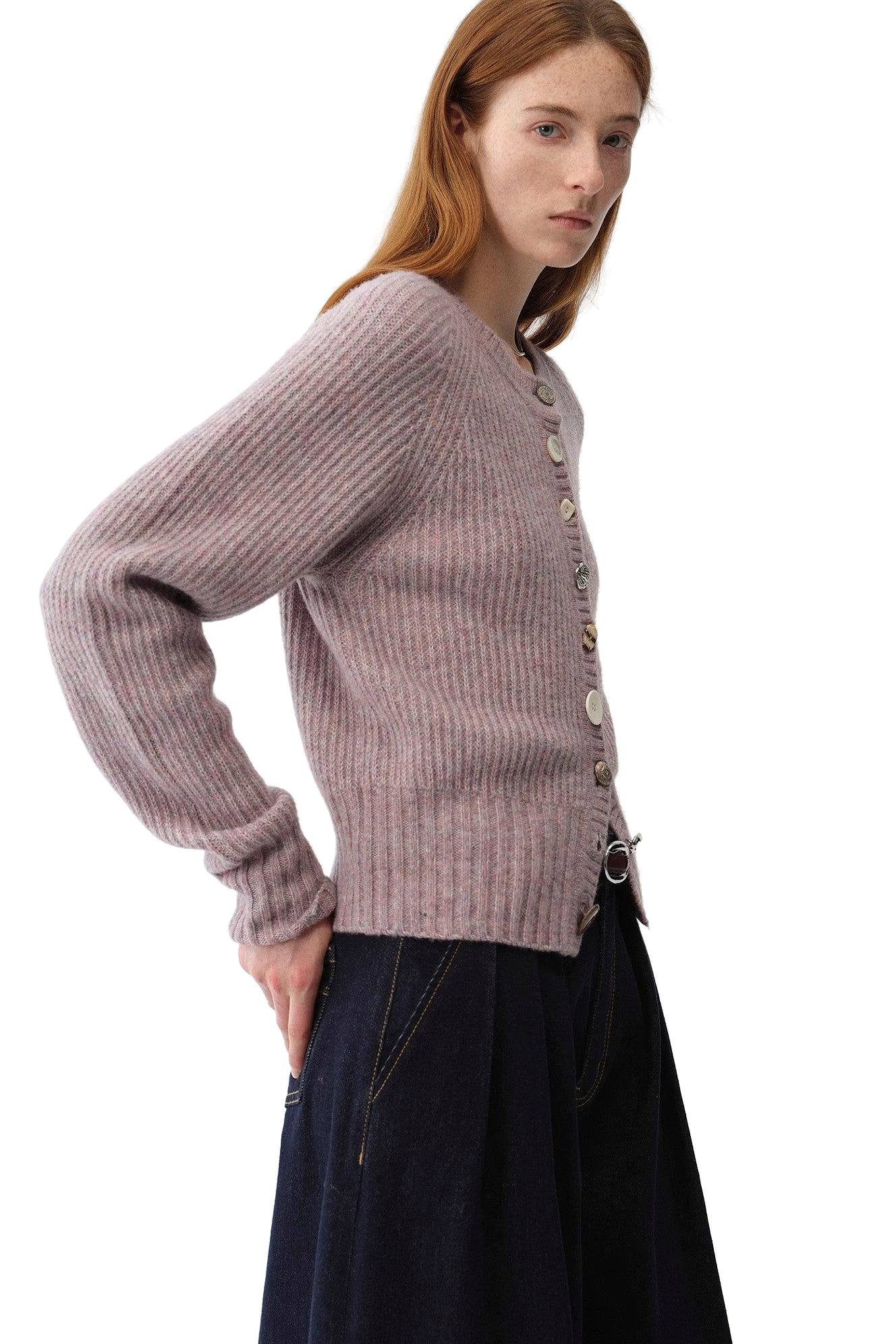 Firelady Fur "Hokkaido Weaving Love" Wool Blend Crew Neck Cardigan Top