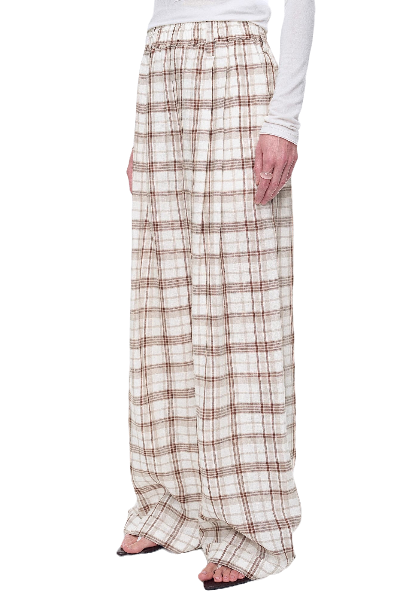 Firelady Fur "Plaid Accent" National Style Jacquard/Drape Linen Retro Pants in Brown/Yellow