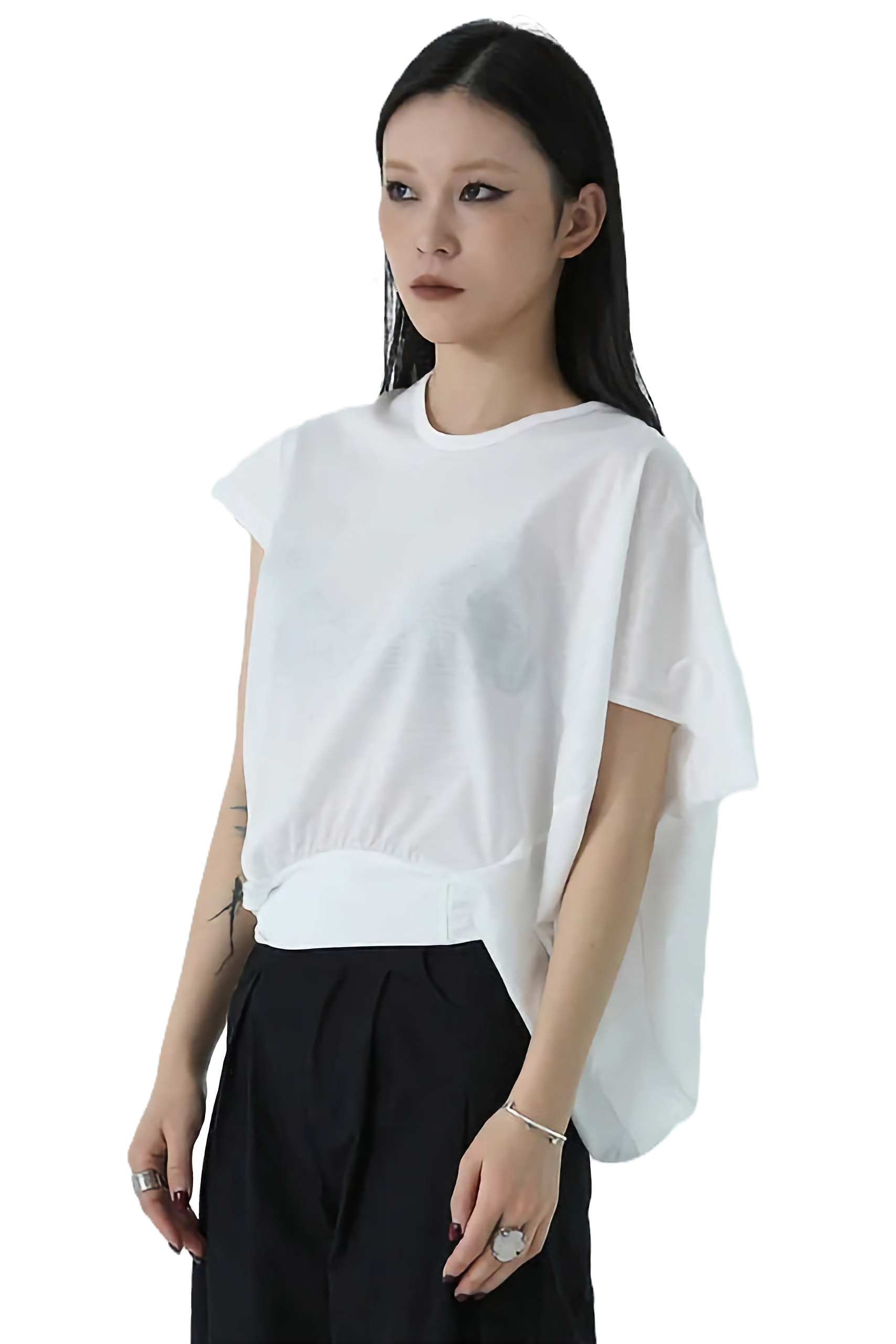 Marigold Shadows Draped Asymmetric Cotton Blouse - White