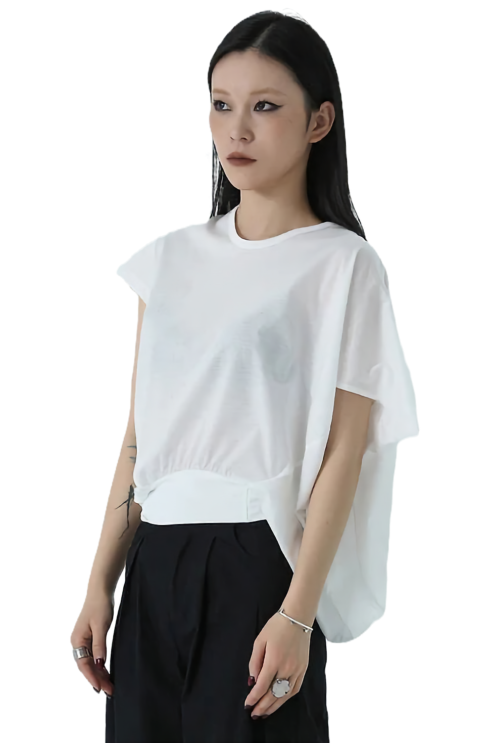 Thumbnail: Marigold Shadows Draped Asymmetric Cotton Blouse - White