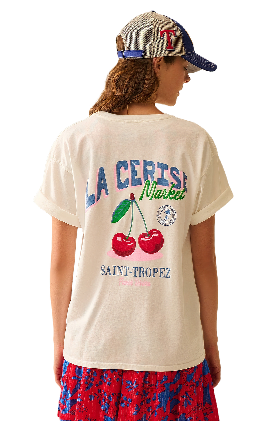 Q2 Made in Italy White T-Shirt With La Cerise Market Saint-Tropez Graphic