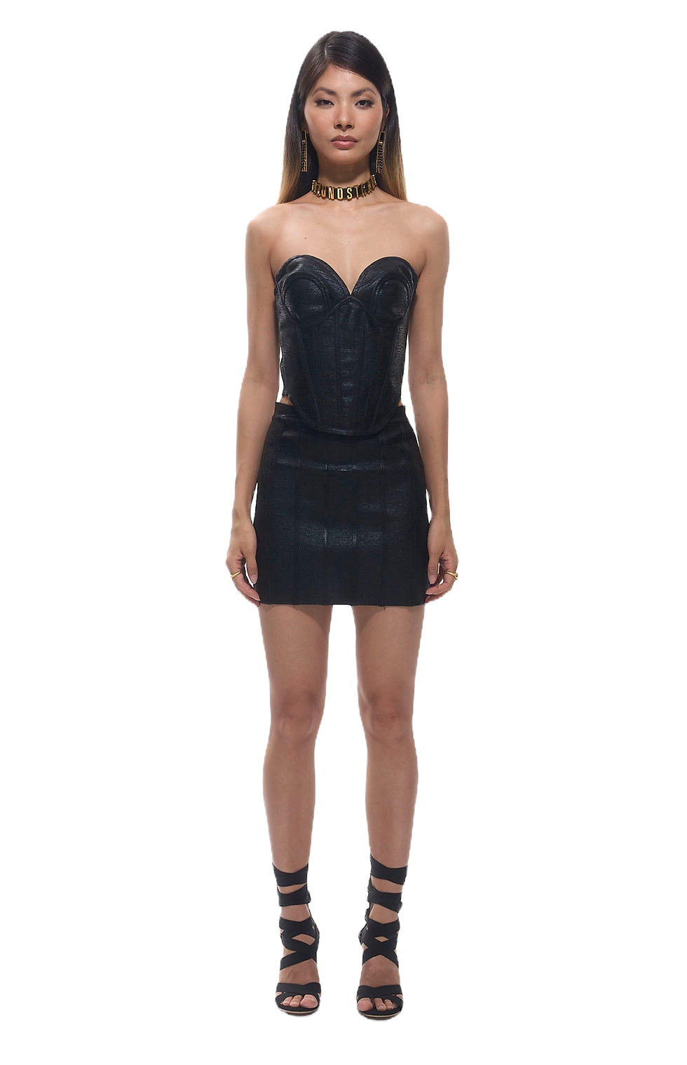 GUZUNDSTRAUS Noira Bandage Black Metallic Corset and Mini Skirt Set