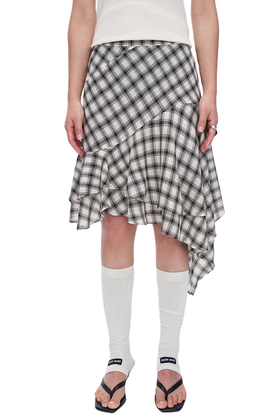 Thumbnail: Firelady Fur Clothing "Full-Level Ballet" Plaid Irregular A-Line Skirt