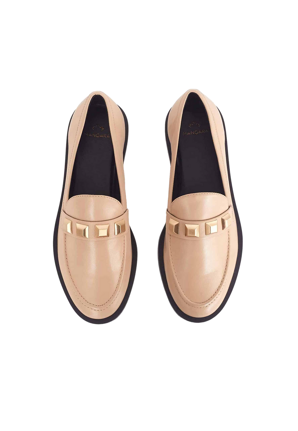 Thumbnail: Mangara Atelier Calf Leather Flat Loafers With Metal Stud Detail