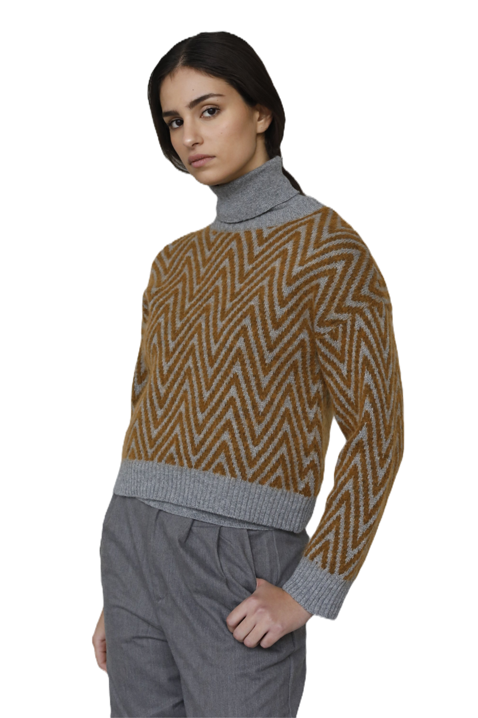 Antonia Erre Wool Blend Crewneck Sweater with Herringbone Weave - Paola