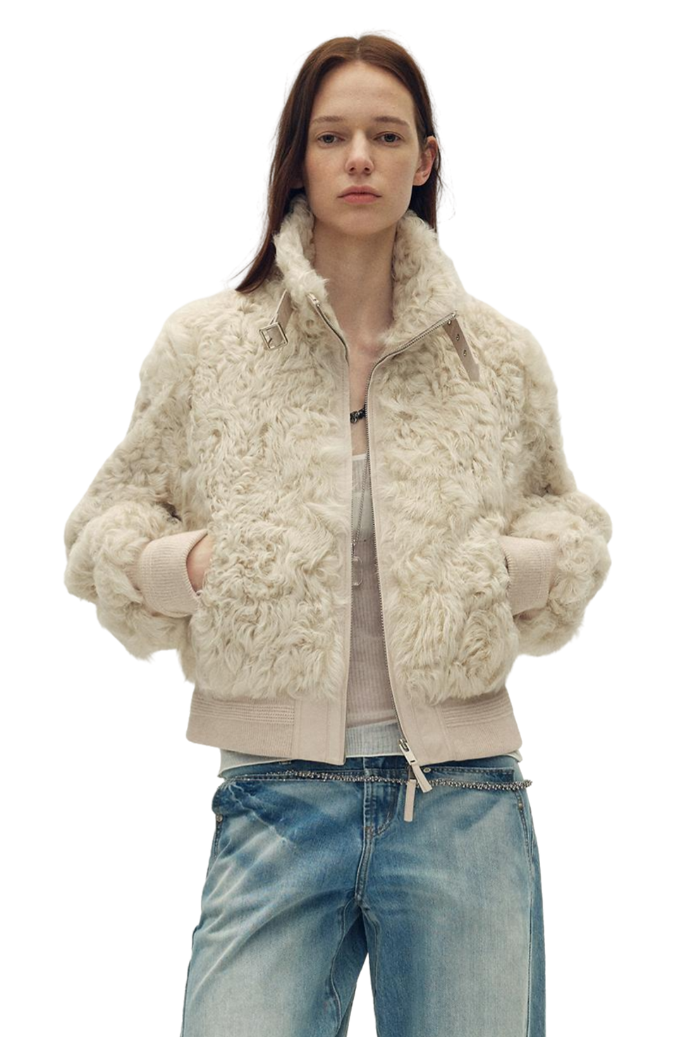 Thumbnail: Firelady Fur "Curly Story" Short Bomber Coat with Fluffy Curly Sheep Hair