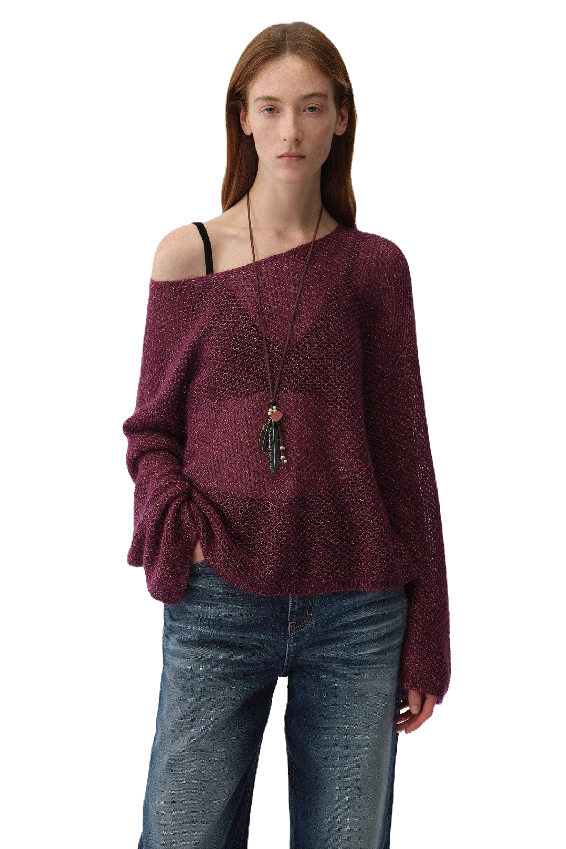 Firelady Fur "Sparkling Spring" Mohair Blend Boat Neck Sequin Hollow Sweater Top