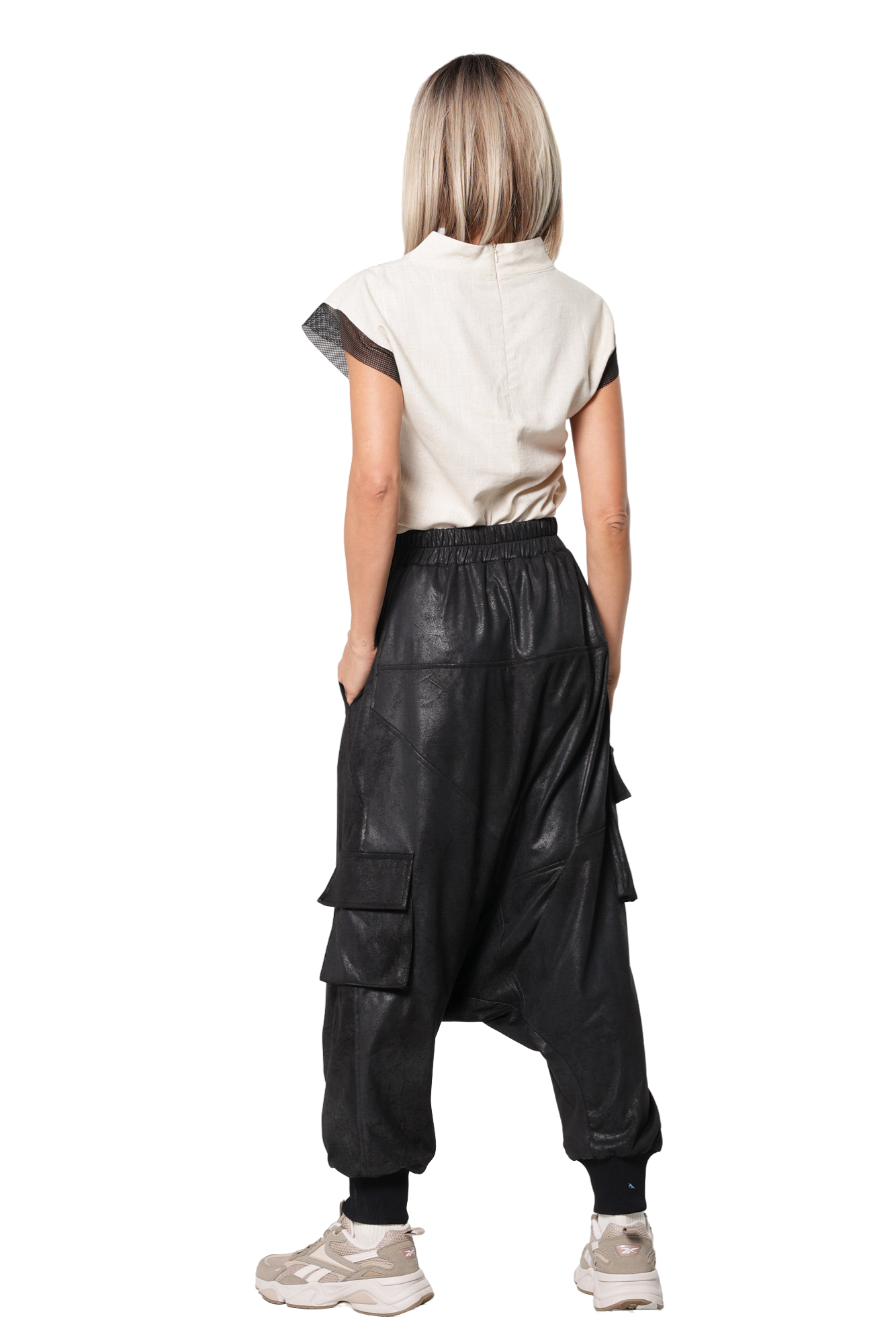 Metamorphoza Faux Suede Drop Crotch Pants with Cargo Pockets