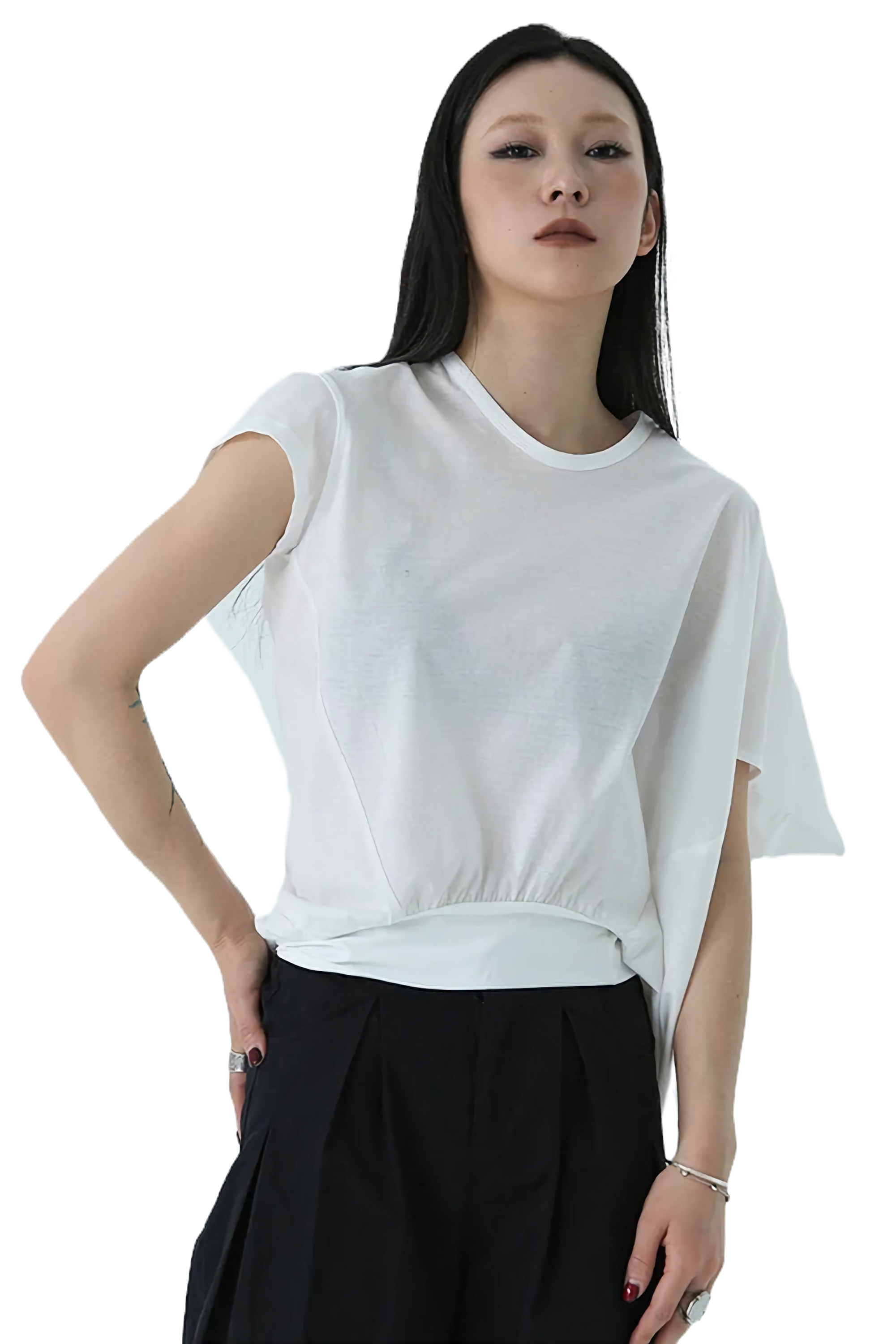 Marigold Shadows Draped Asymmetric Cotton Blouse - White