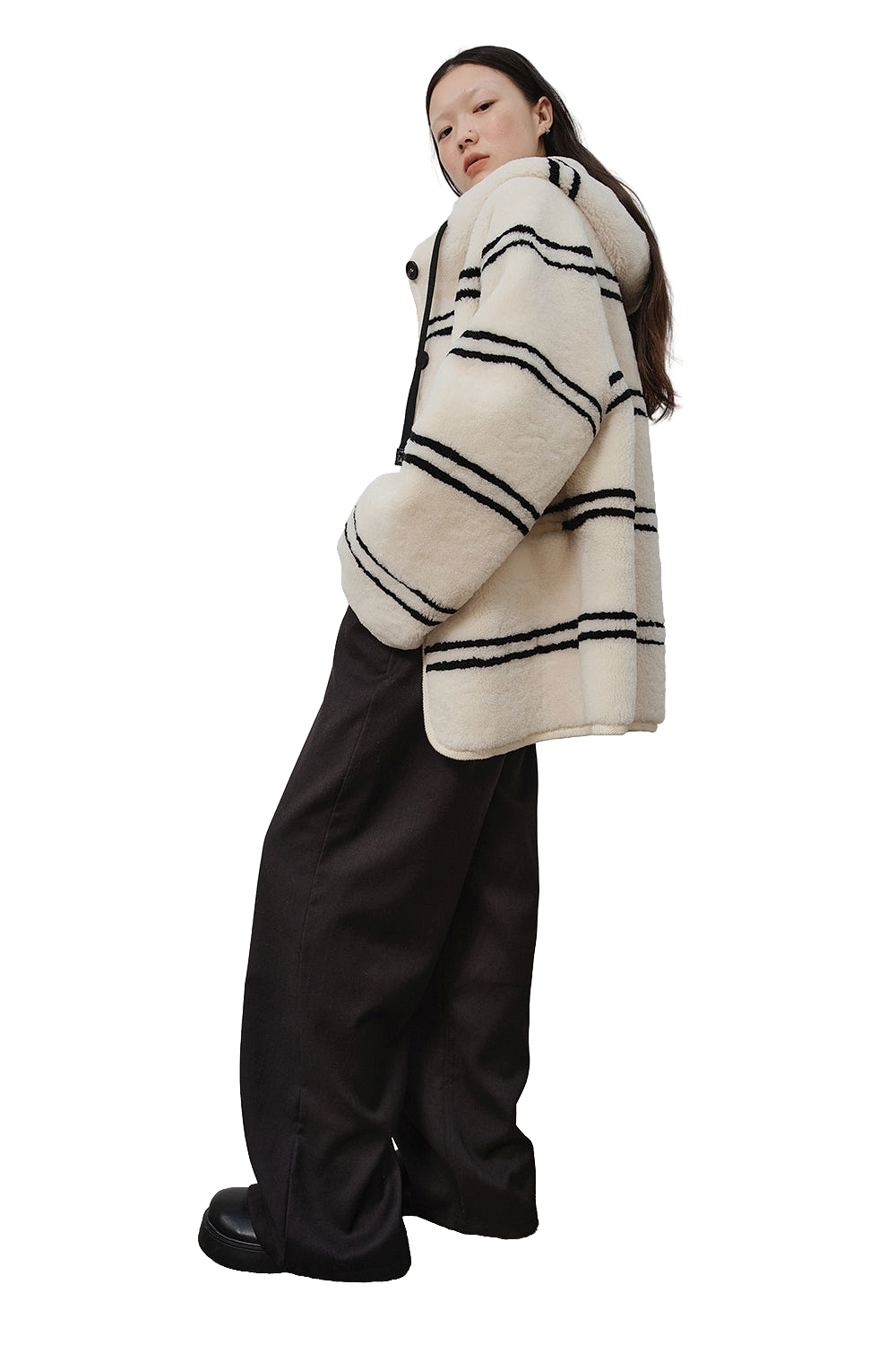 Fireladyfur  “Snowy New Year” Lamb Wool Striped Jacket