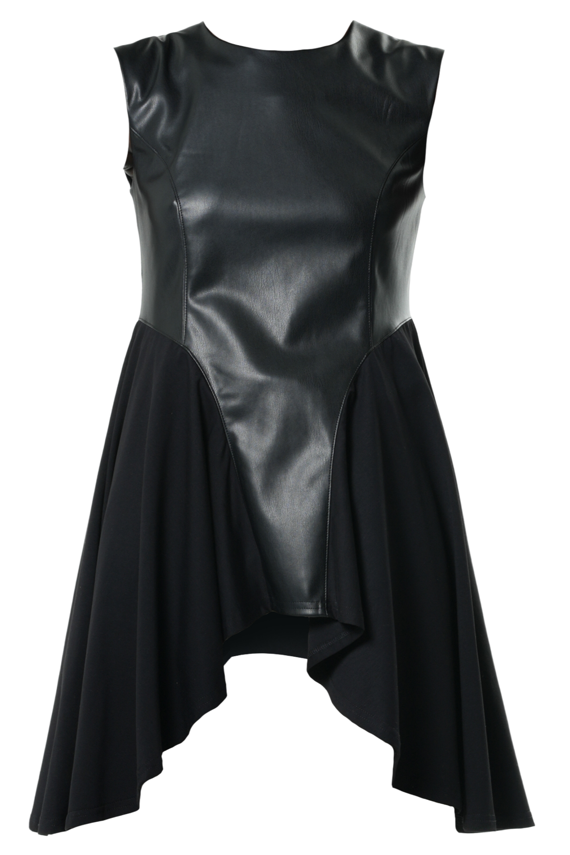 Metamorphoza Sleeveless Asymmetric Top With Vegan Leather