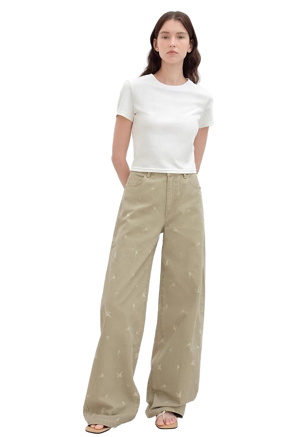 Thumbnail: Firelady Fur "Carol Pie" High-Waist Wide-Leg Calla Lily Print Jeans