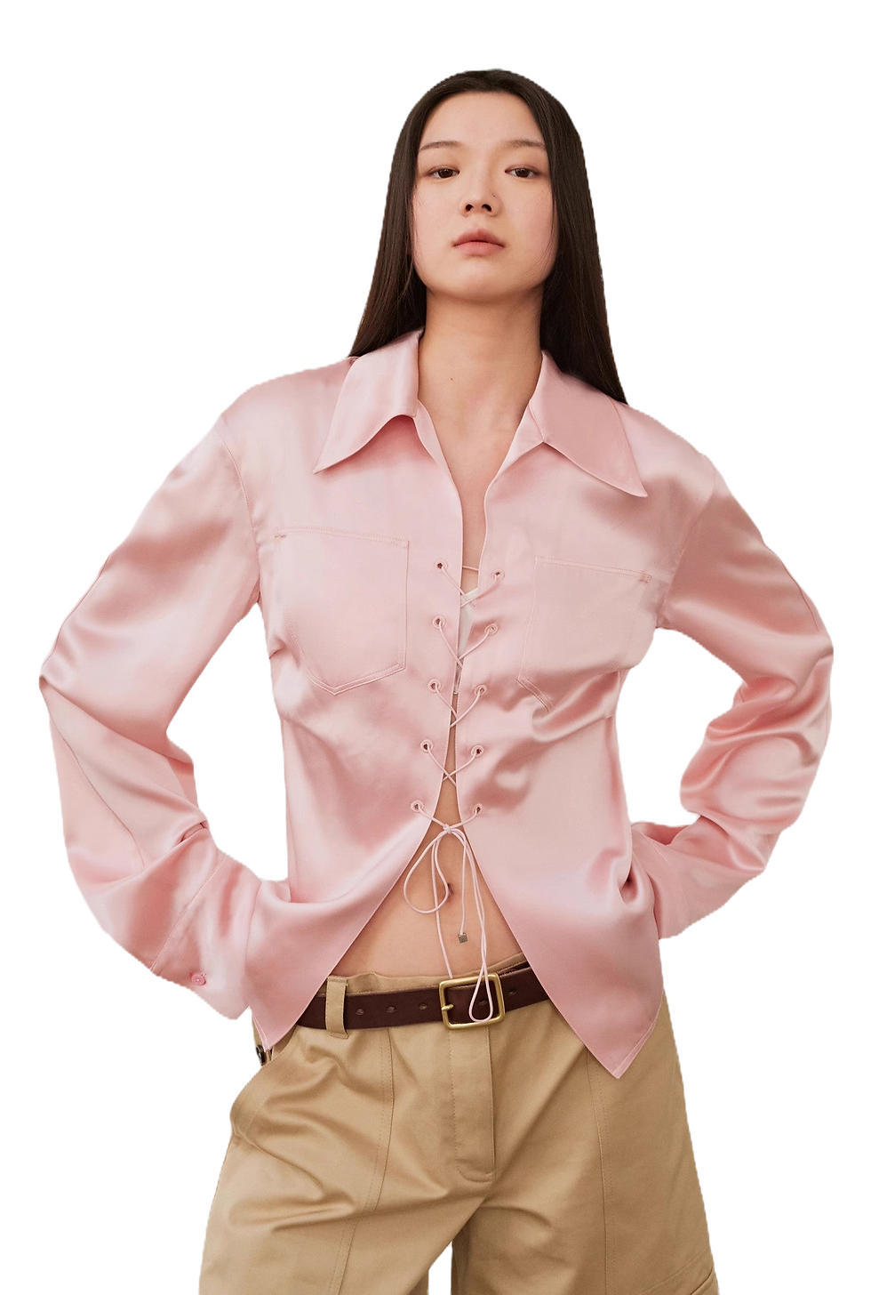 Thumbnail: Firelady Fur "Mercerized Spring Shadow" Acetate Silk  Long Sleeve Tie Shirt