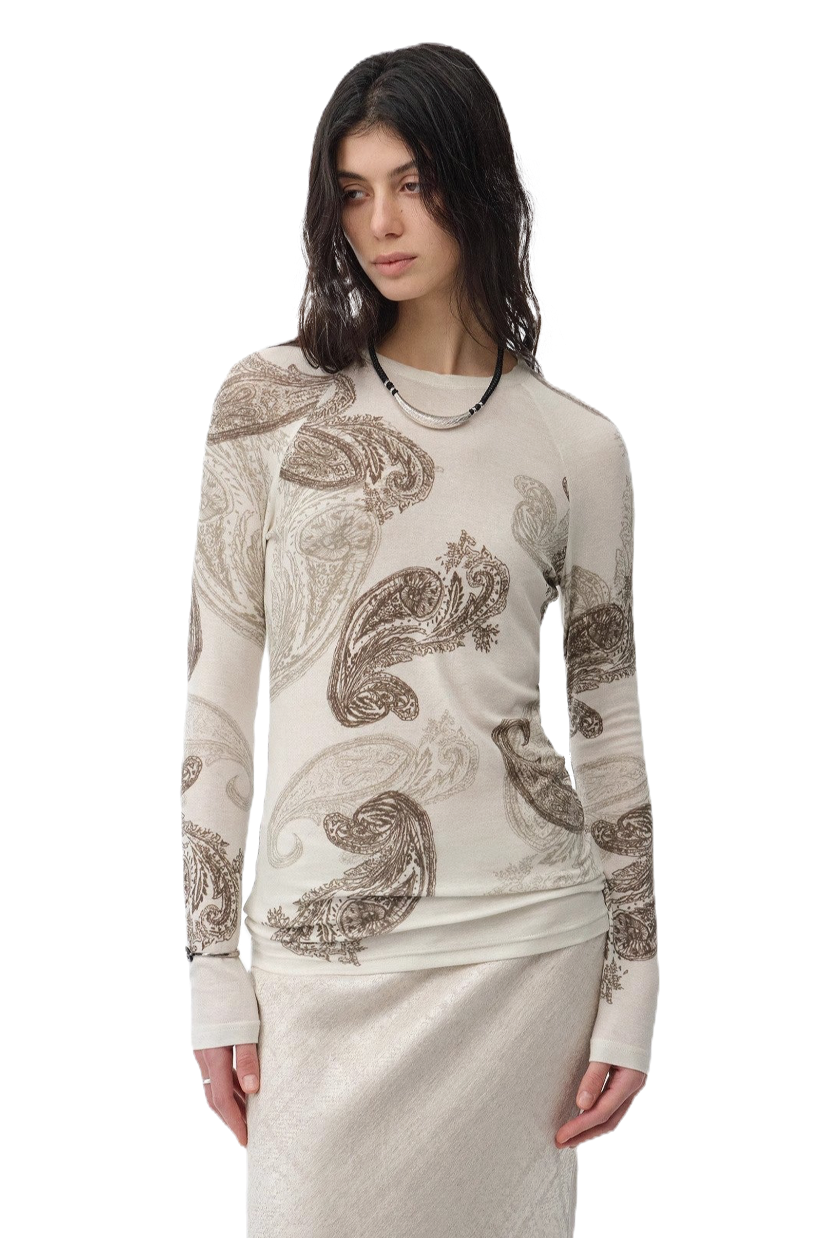 Firelady Fur "Vintage Gene" Tencel Wool Original Cashew Print Long Sleeve Shirt