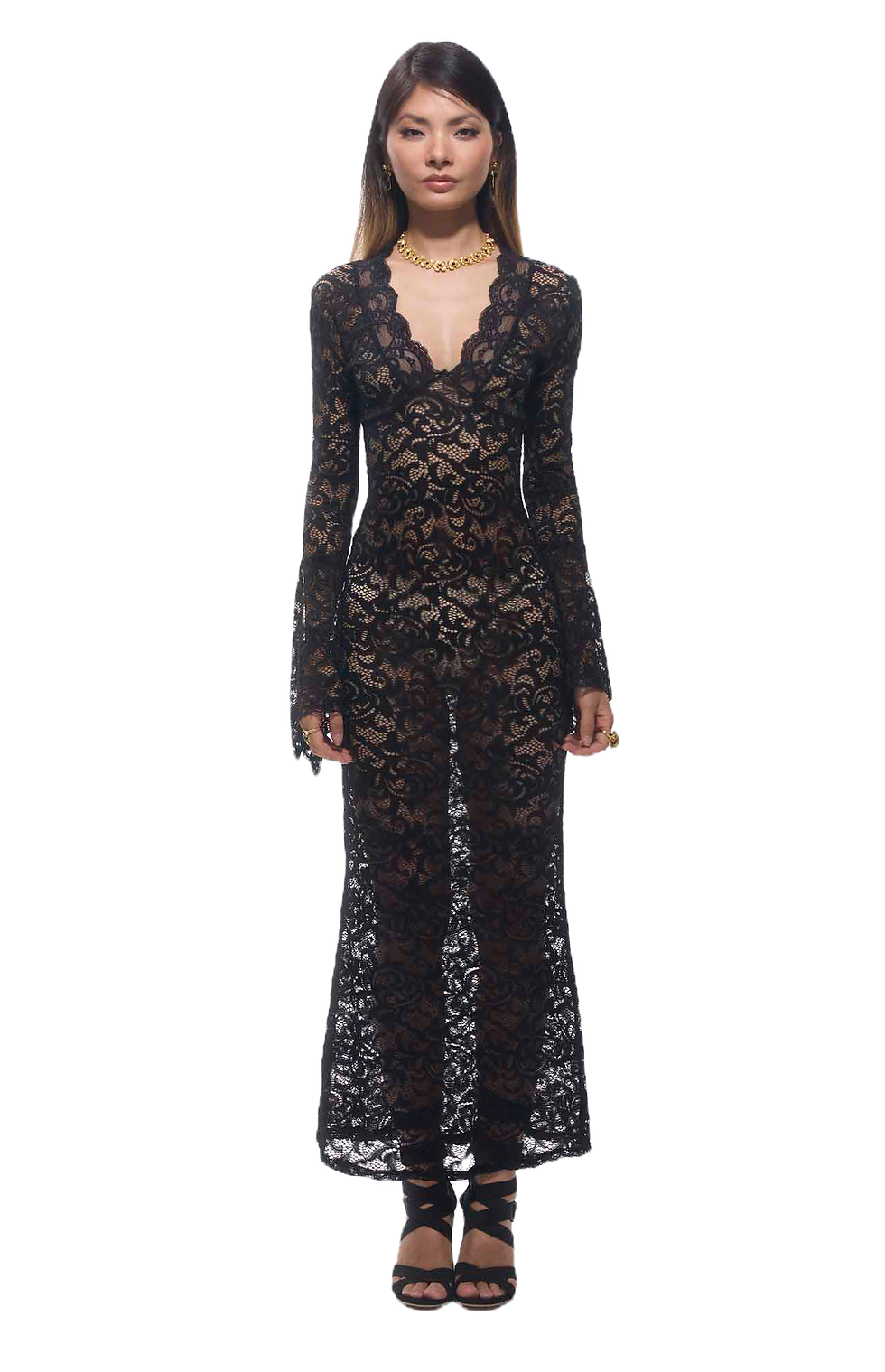 GUZUNDSTRAUS Sekna Black Lace Bell Sleeve Maxi Dress