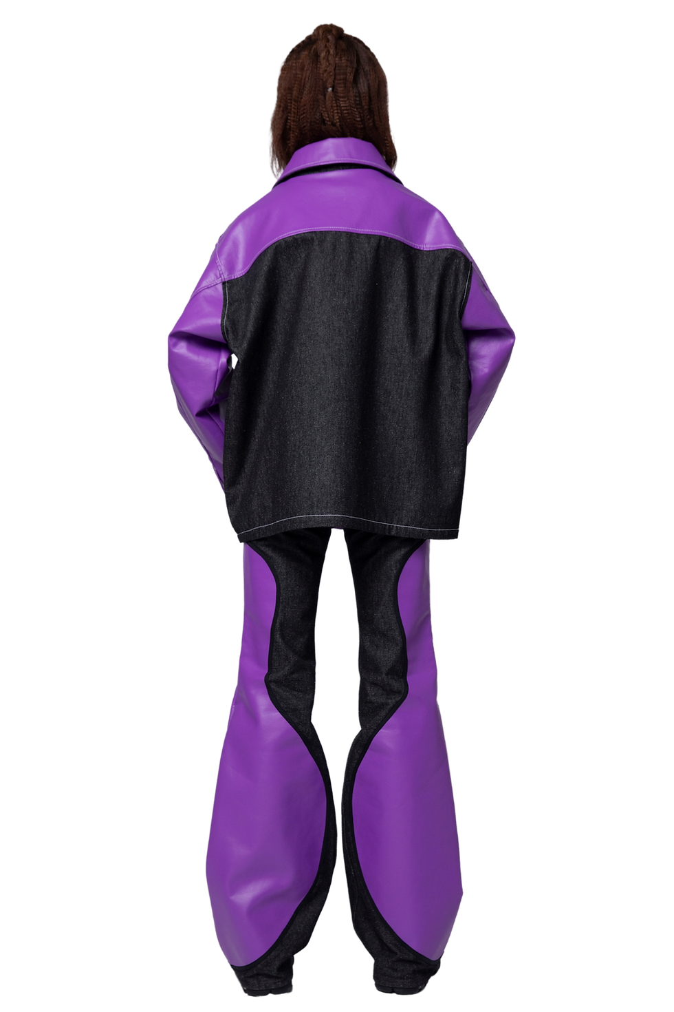 Thumbnail: 4NML Core Denim Jacket with Purple Leather Trim
