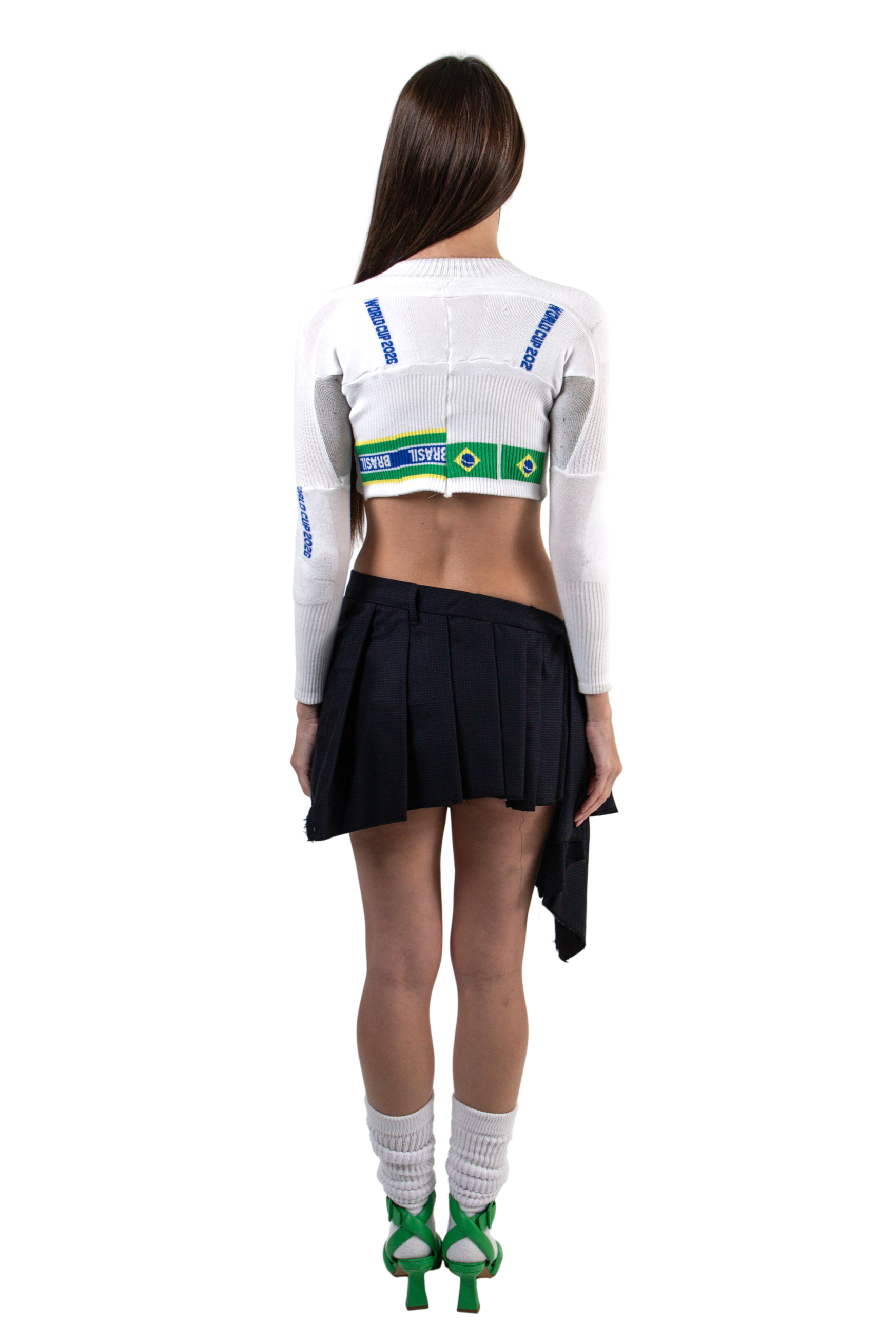 VLACKBOOK Brazil World Cup 2026 Sock Cropped Long Sleeve Top in White