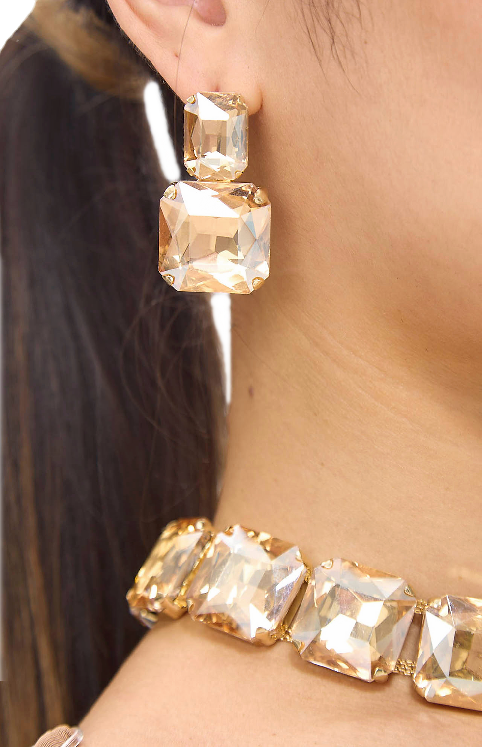 Thumbnail: GUZUNDSTRAUS Golden Diamante Crystal Necklace & Earrings Set