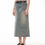 Thumbnail: Firelady Fur "Dawn Denim" Retro Enzyme Washed Mid-Low Waist Flared Denim Skirt