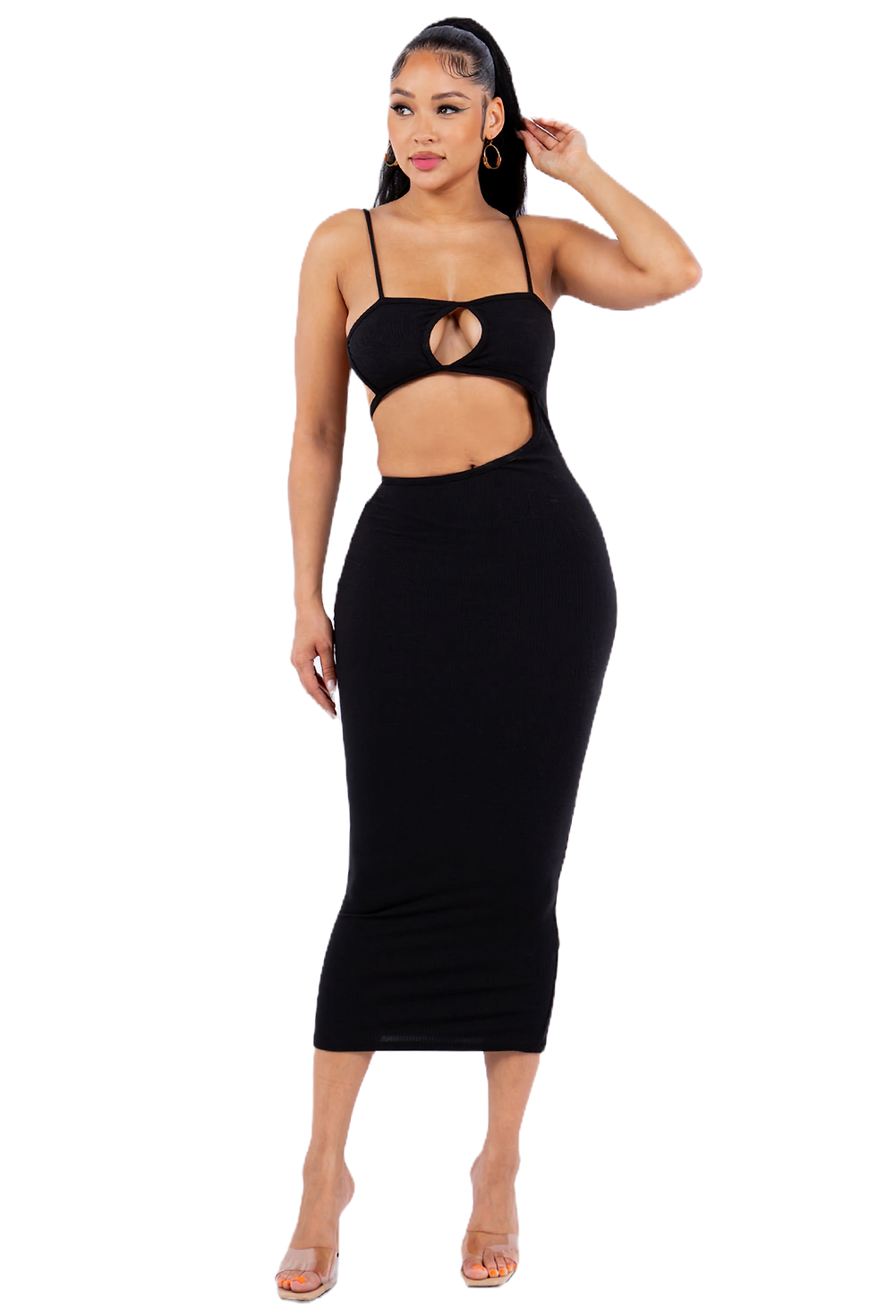 RESAMON Genesis Ribbed Cut-Out Midi Dress - Black
