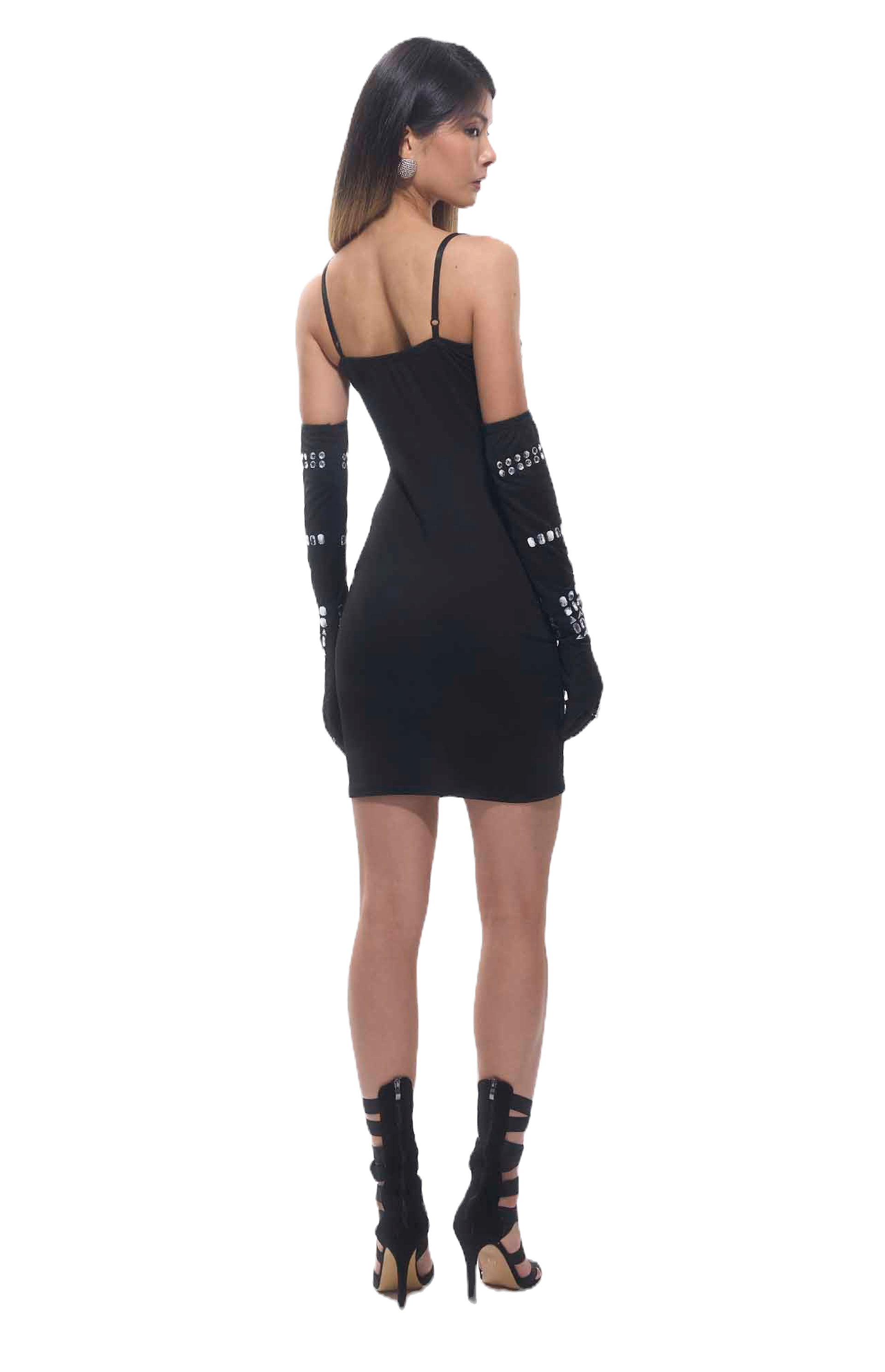 GUZUNDSTRAUS Crystal Embellished Mini Dress with Matching Gloves