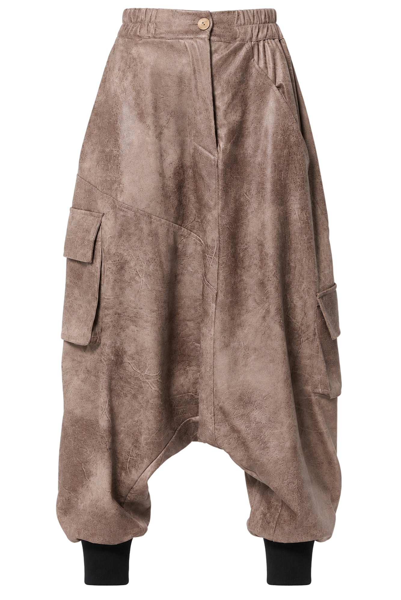 Metamorphoza Faux Suede Drop Crotch Pants with Cargo Pockets