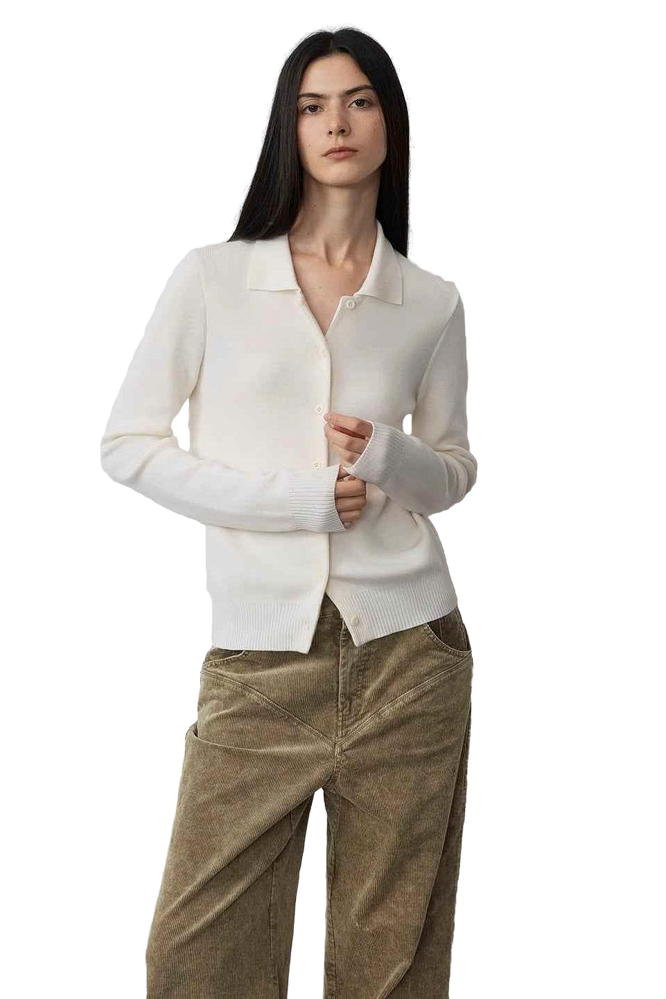 Firelady Fur "Lazy Urban" Merino Wool Polo Cardigan Straight-Leg Knit Pants Set