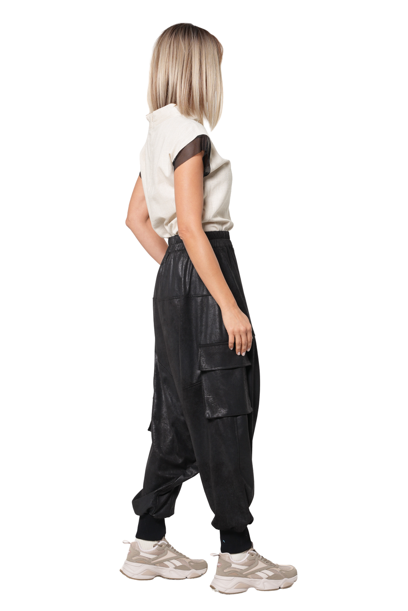 Metamorphoza Faux Suede Drop Crotch Pants with Cargo Pockets