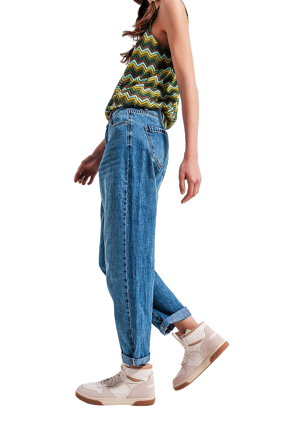 Thumbnail: Q2 Cotton High Waist Mom Jeans in Medium Blue