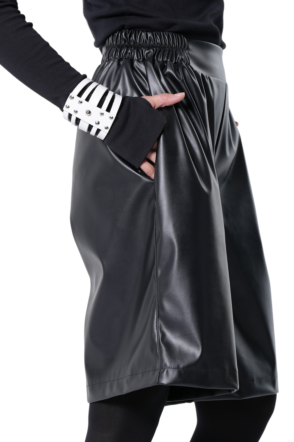 Thumbnail: Metamorphoza Vegan Leather Bermuda Shorts In Black