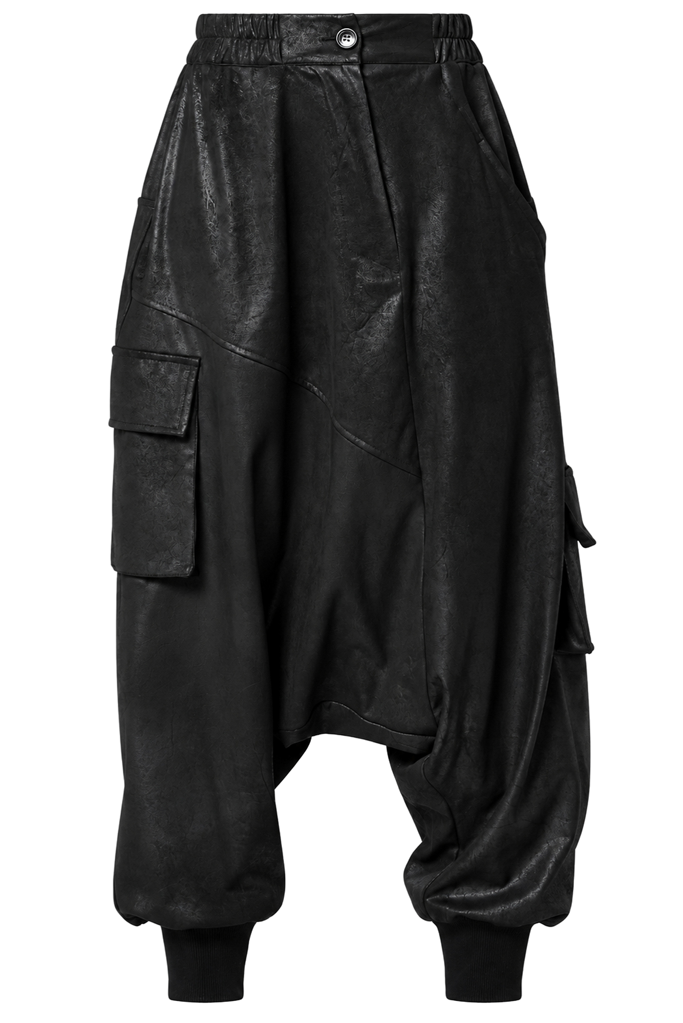 Metamorphoza Faux Suede Drop Crotch Pants with Cargo Pockets