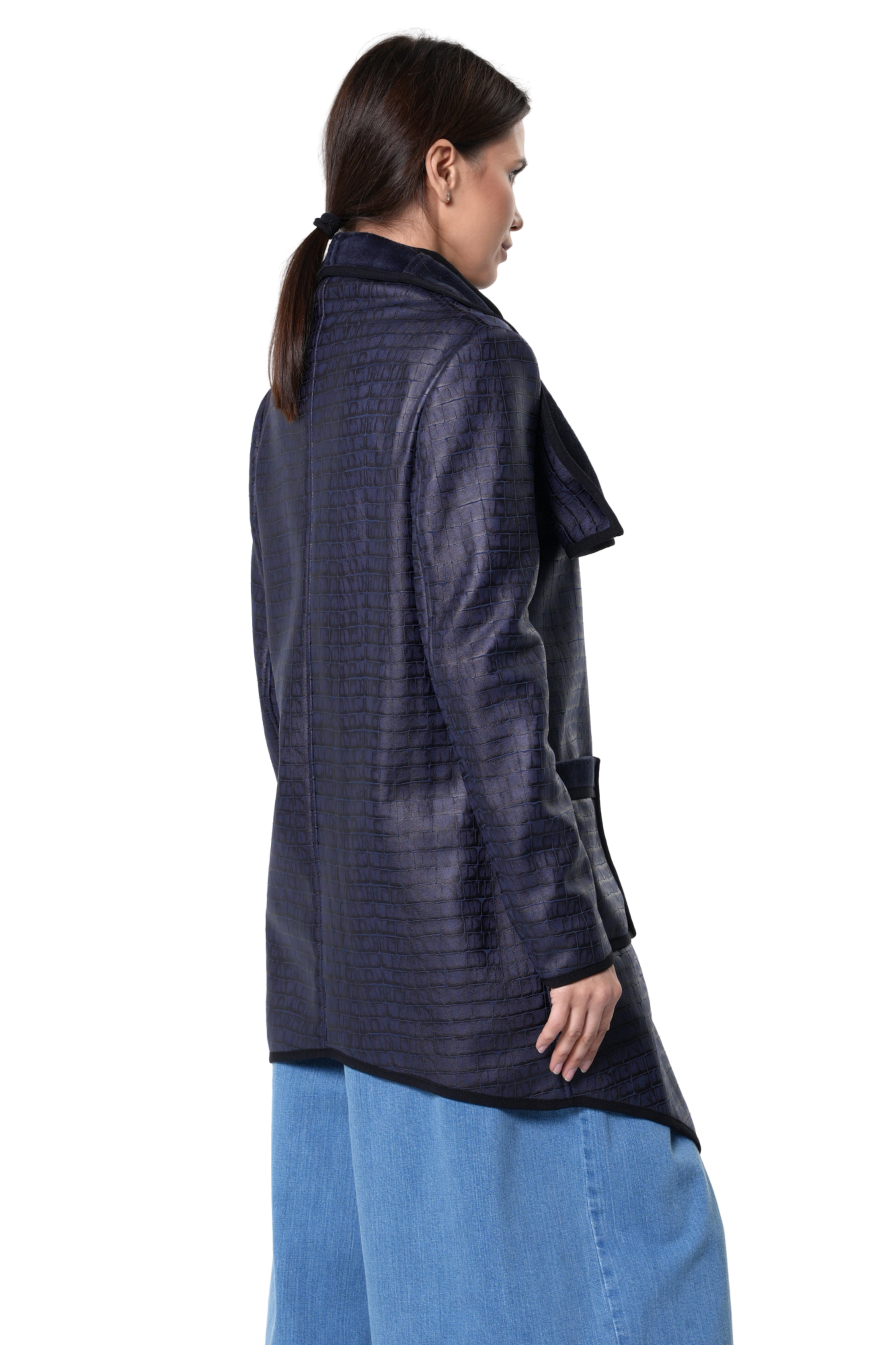 Metamorphoza Embossed Suede Blazer In Dark Blue