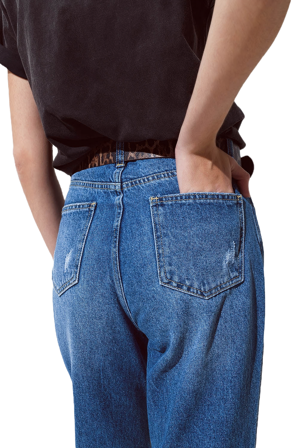 Thumbnail: Q2 Straight Leg Ripped Jeans With Gold Metallic Glow